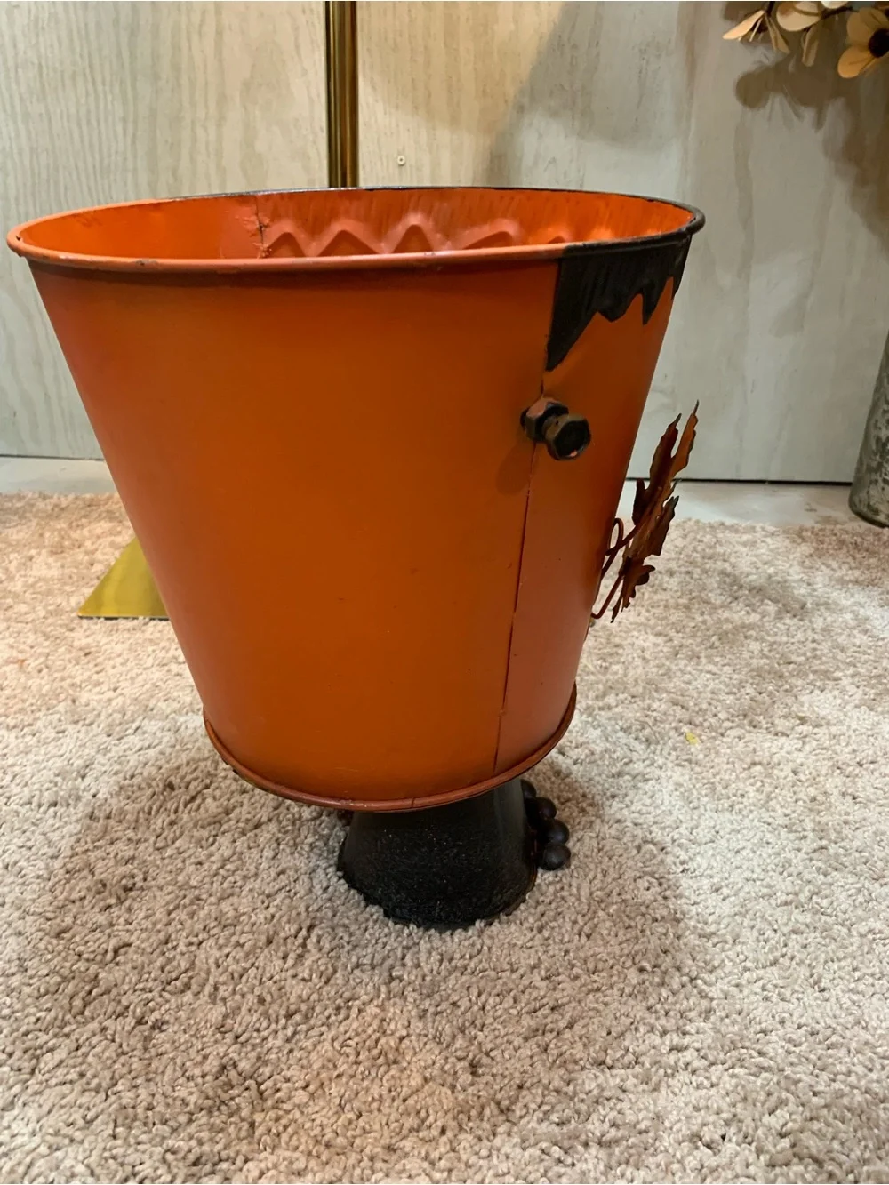 Halloween Orange Frankenstein Metal Decorative Bucket by